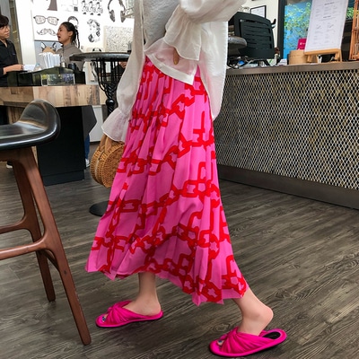 レディース スカート ロング丈 ロングスカート チェーン プリント リゾート