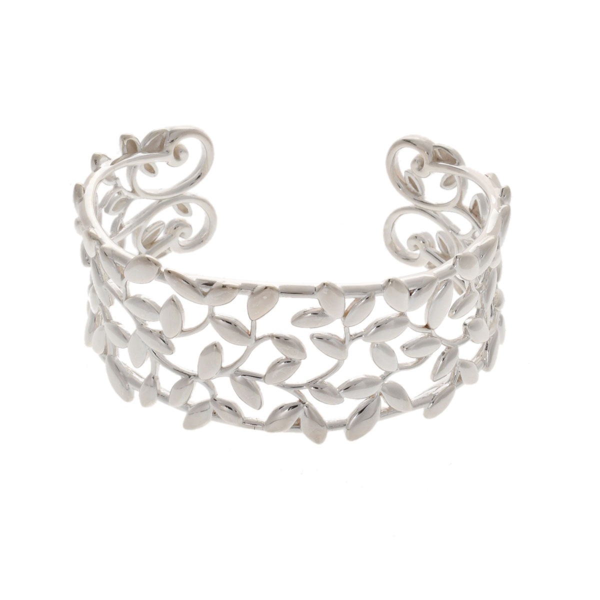 オリーブリーフカフ ナロバングル スモールサイズ 植物モチーフ レディース シルバー925 ブレスレット Aランク 中古 銀蔵