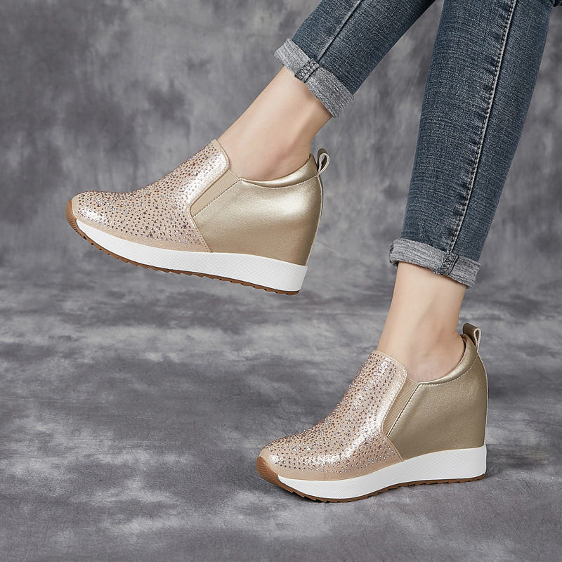 1000円OFFクーポン 厚底 スリッポン レディース スニーカー 厚底スニーカー 歩きやすい 履きやすい 痛くない スニーカー ハイヒール キラキラ グリッター インヒールスリッポン サイドゴア カ