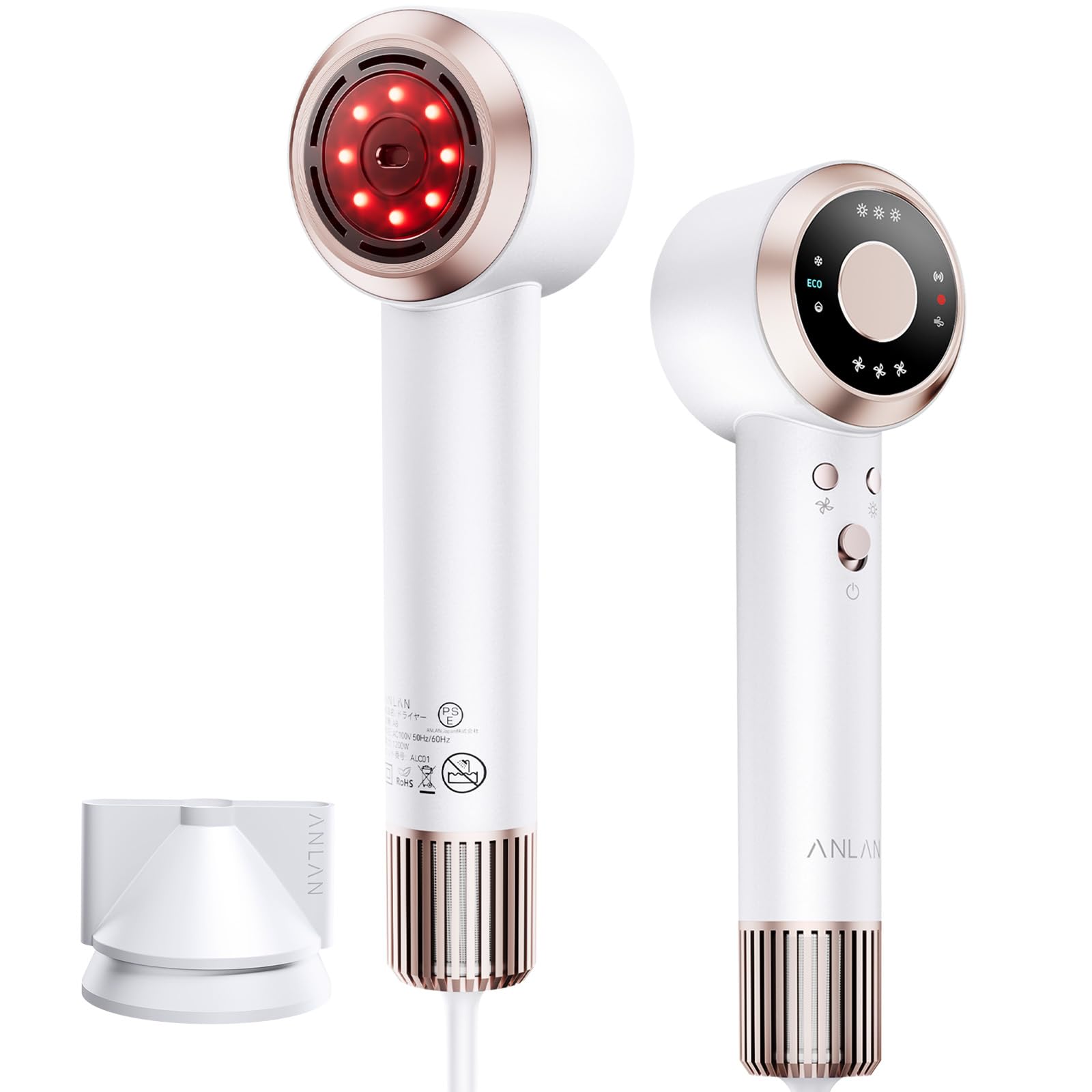 【頭皮過熱検知】ANLAN ダブルケアドライヤーMATE ドライヤー 速乾 大風量 2億プラズマイオン 赤色LED サロン級 ツヤ髪 子供モード 小型 1200W 母の日 プレゼント (ホワイト)