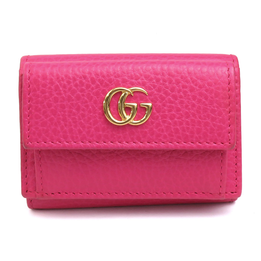 グッチ GUCCI 三つ折り財布 GGマーモント レザー ピンク レディース 523277 55795g