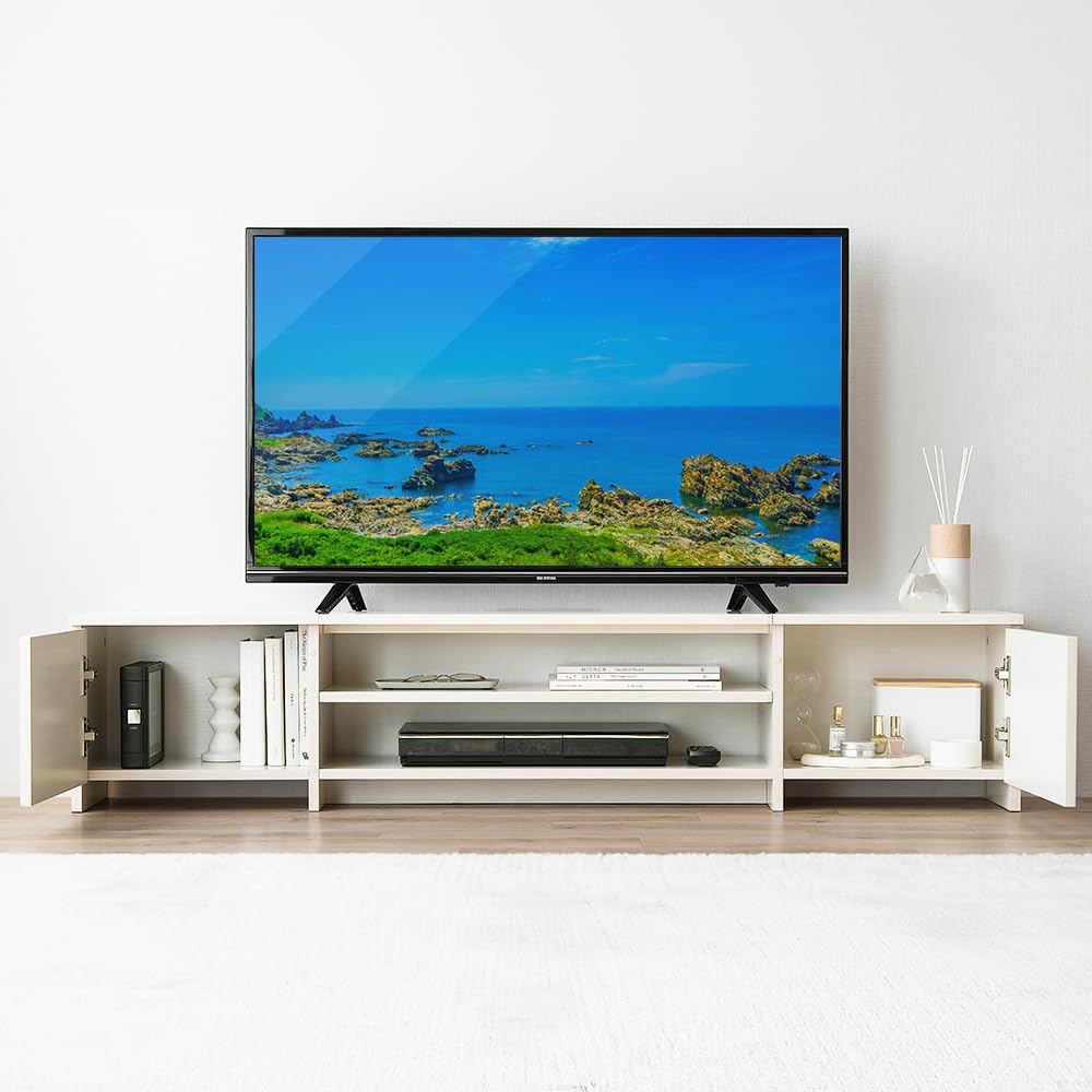【60インチまで対応】アイリスオーヤマ テレビ台 『隠せる収納』 AVボード ローボード 収納 棚 ボックスタイプ 幅約150×奥行約29.6×高さ約31.1cm BAB-150R オフホワイト
