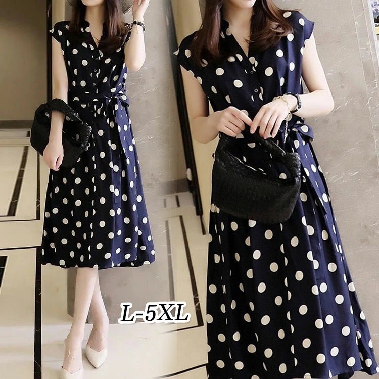 【2025新作】シャツワンピース レディース ベルト付き ロングワンピース ノースリーブ 着やせ シフォン ワンピース ドット柄 大人可愛