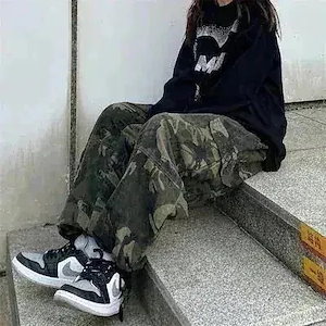 メガ割 迷彩柄 カーゴパンツ ロングパンツ ウエストゴム 裾ゴム 男女兼用 ゆったり ダンス カジュアル
