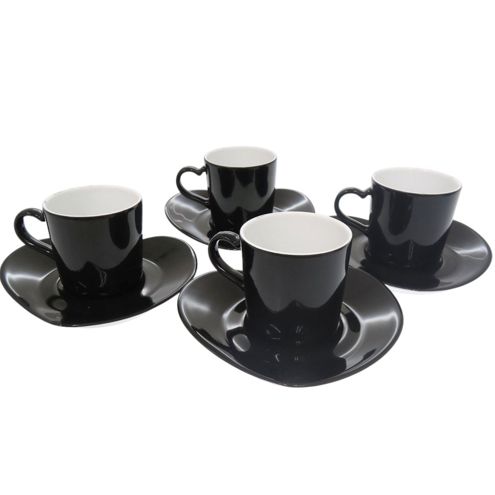新品同様 Saint Laurent × J.L COQUET ジャンルイコケ ハート型 コーヒーセット 4客セット 食器 陶器/陶器 ブラック 2184【中古】 レディース
