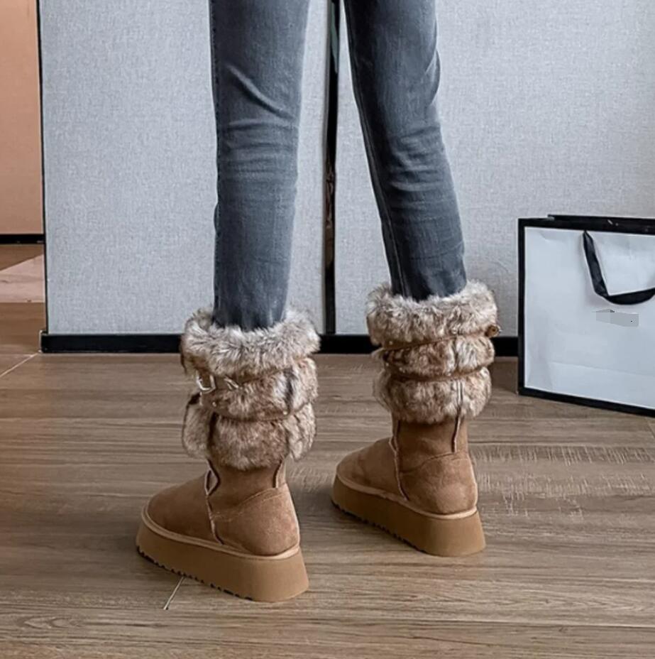 【3日で出荷】インソール フェイクファー ベルト ムートンブーツ ミドルブーツ スノーブーツ 厚底 カジュアル 防寒 暖かい あったか 学生 通学