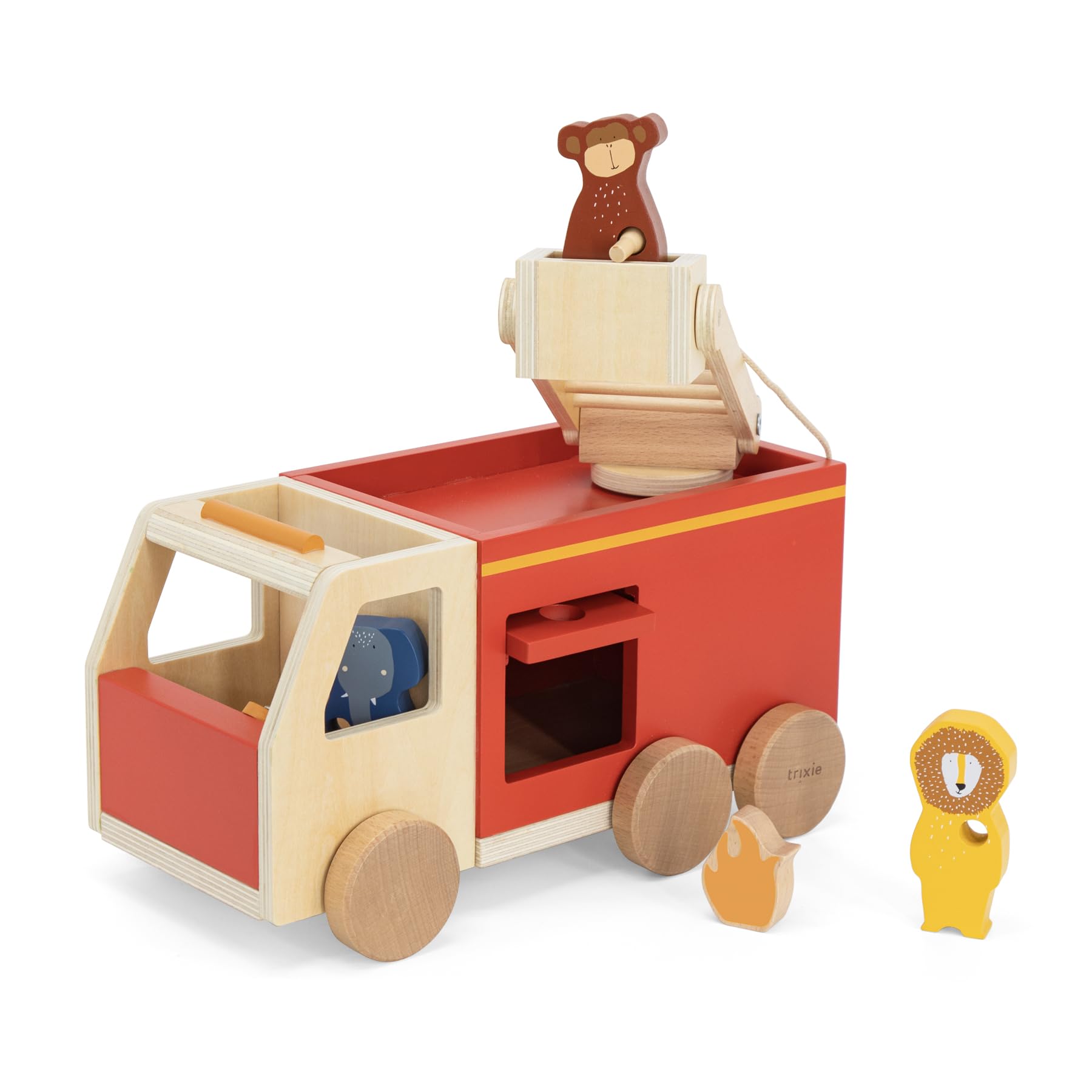 Trixie(トリクシー) 木のおもちゃ 消防車 車 くるま 知育玩具 積み木 ギフトプレゼント 乗り物 Wooden fire truck