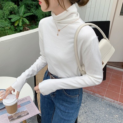 トップス デート カットソー 袖あり 長袖 タートルネック スリム タイト 細身 春 秋 冬 10代 ホワイト アプリコット カーキ イエロー ブラック 個性的 S M L XL エレガント