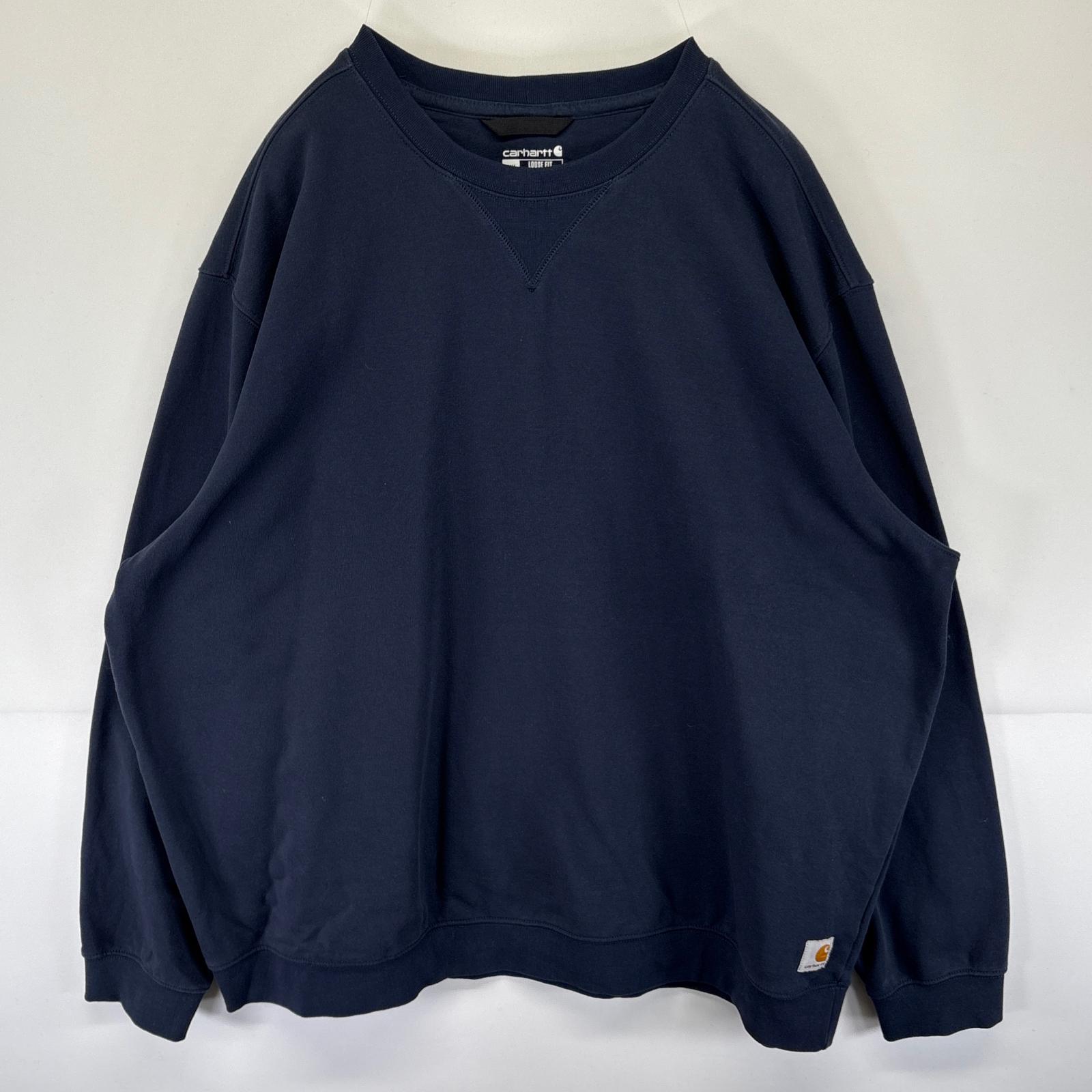 古着 スウェット トレーナー クルーネック 大きいサイズ ワンポイントロゴ 前Vガゼット XXXL ネイビー メンズ