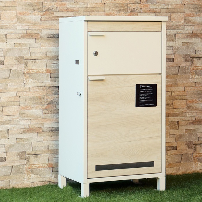 宅配ボックス付ポスト Maisie メイジー PBX-058 ホワイト/ホワイト木目