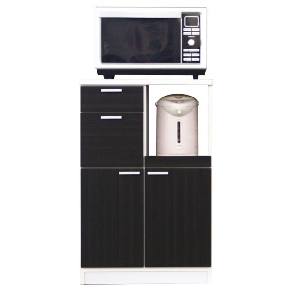 レンジ台（キッチン収納） 幅60cm スライドレール/二口コンセント/米びつ付き 木目柄 日本製 ブラウン 完成品