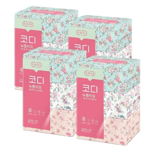コーディネートニューフラワー美容ティッシュ250枚×3口4パック柔らかい無蛍光美容トイレットペーパーガムティッシュ