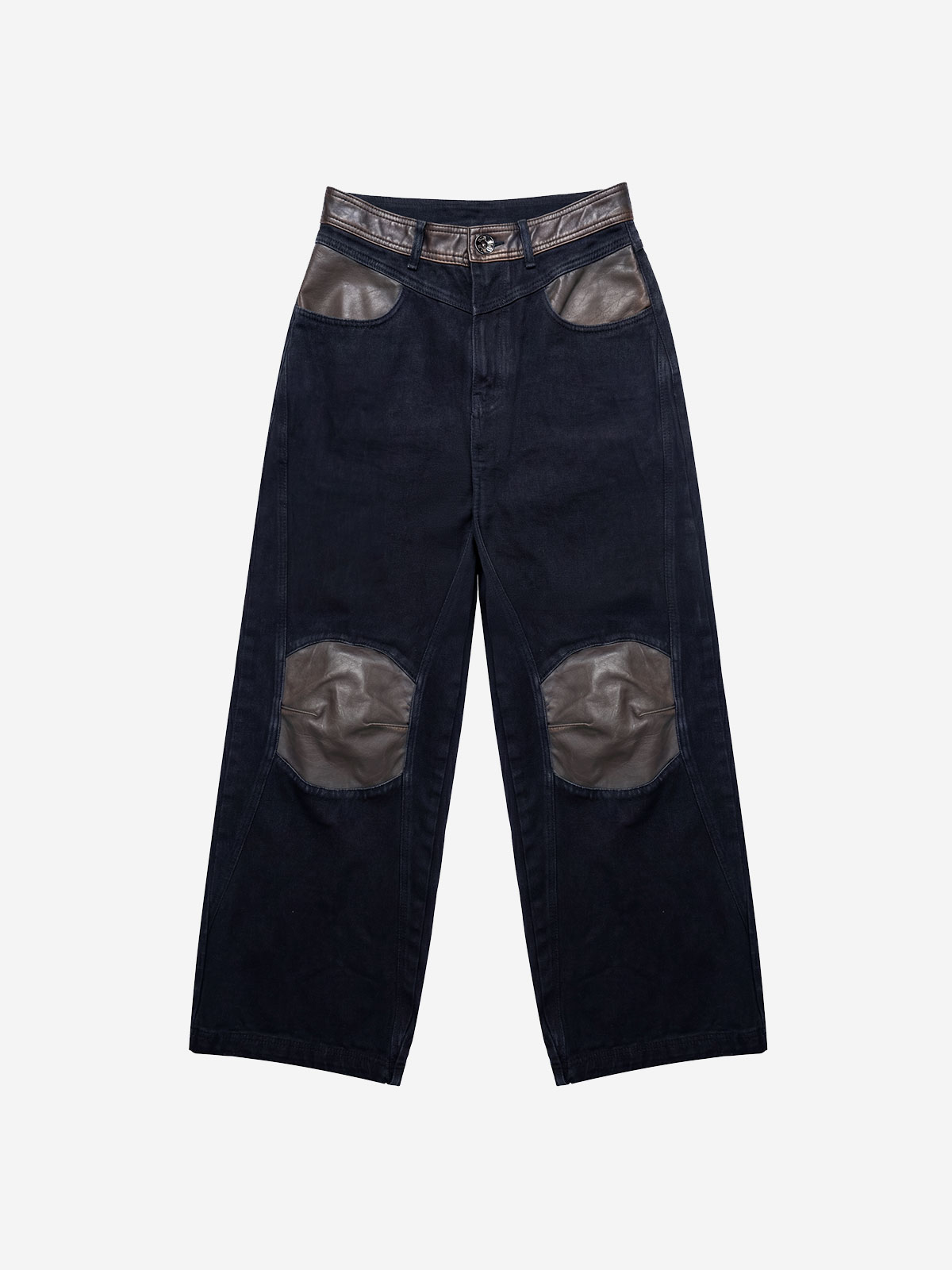 【BLR】26SS Leather-Trim Knee Point Denim Pants Black