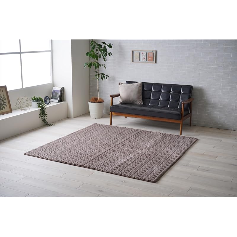 即納：イケヒコ ラグ カーペット マット 敷き 正方形 アルテラ ブラウン 約180×180cm クッション 滑り止め 快適 ふんわり 洗える フランネル シンプル ＃1280900061203