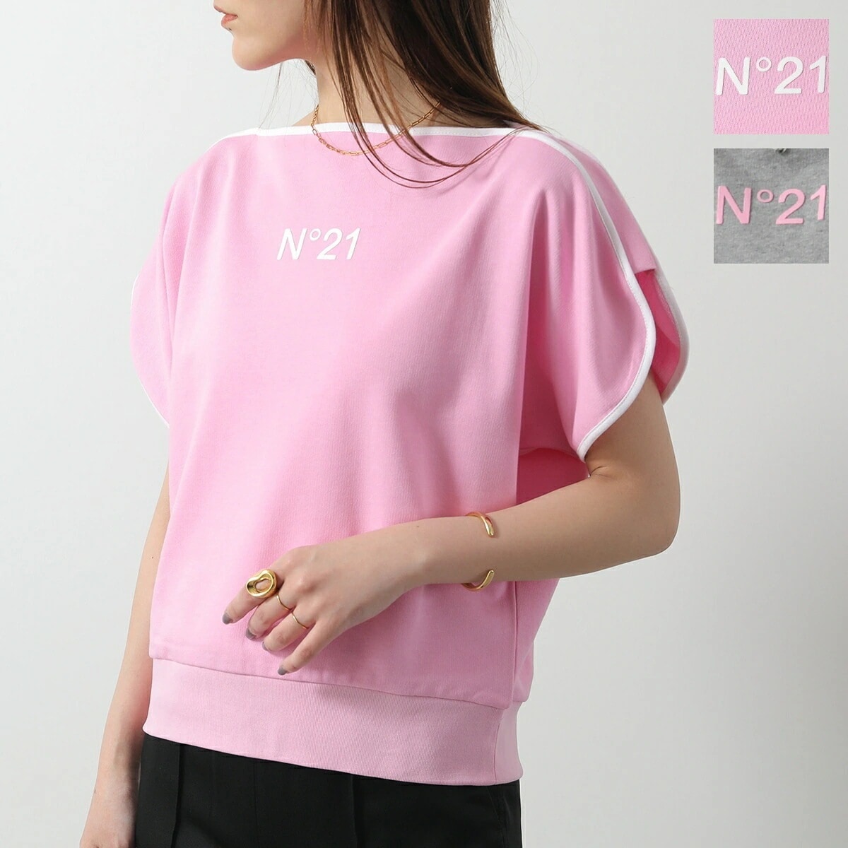 N21 KIDS ヌメロヴェントゥーノ キッズ トレーナー N2101P N0200 レディース ガールズ 半袖 スウェット ロゴ ボートネック カラー2色