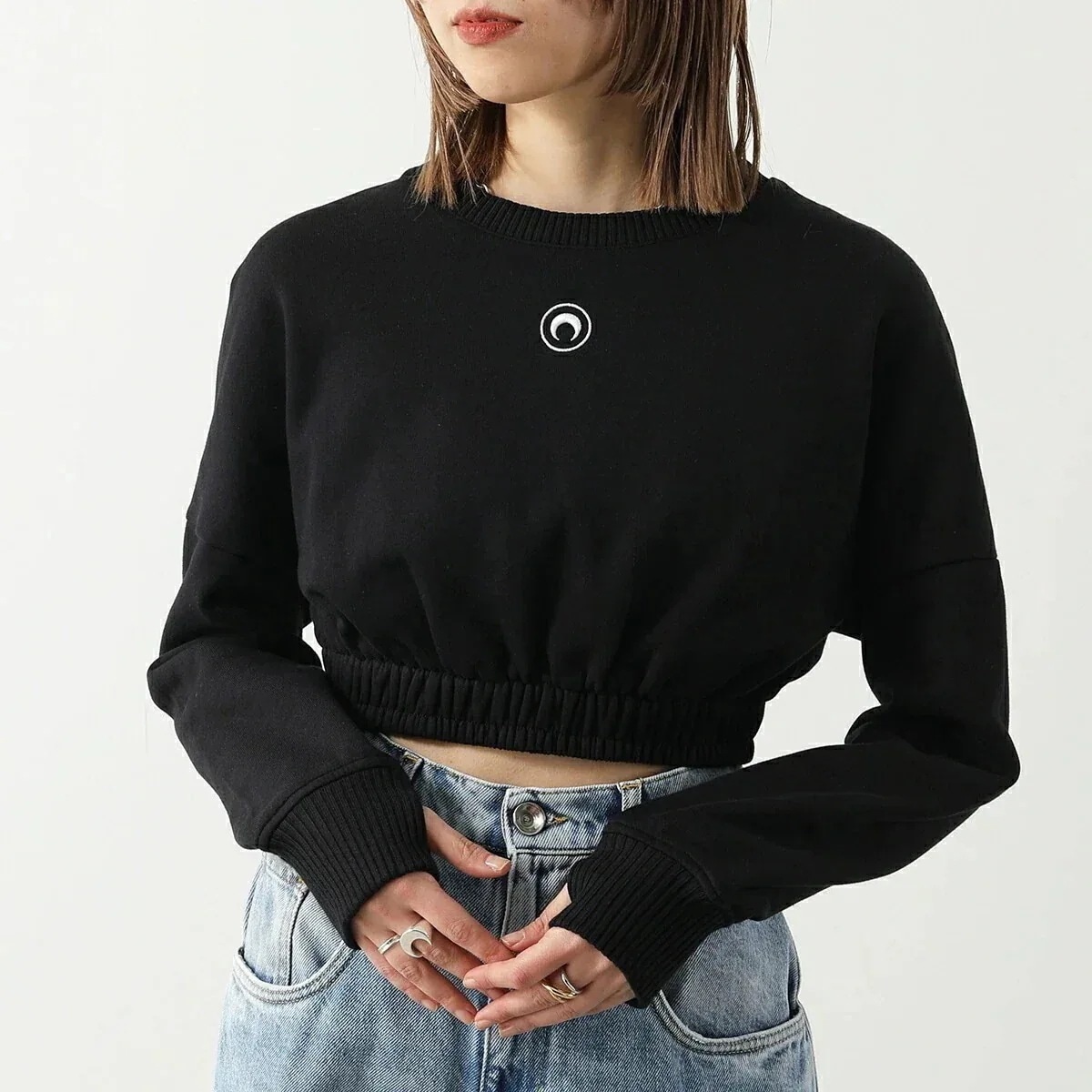 Marine Serre マリーン セル トレーナー WST012 CJER0013 レディース 長袖 クルーネック スウェット 三日月 モチーフ クロップド丈 【mega】