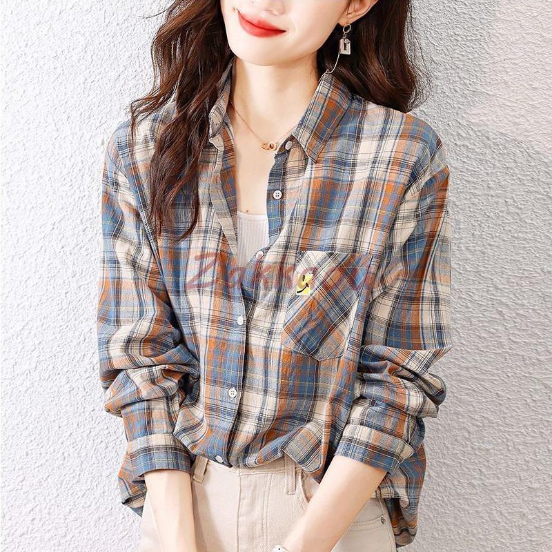 ス チェックシャツ 春服 レディース コットンシャツ 大きいサイズ チェック 長袖 カジュアル 女性 ゆったり チェック シャツ
