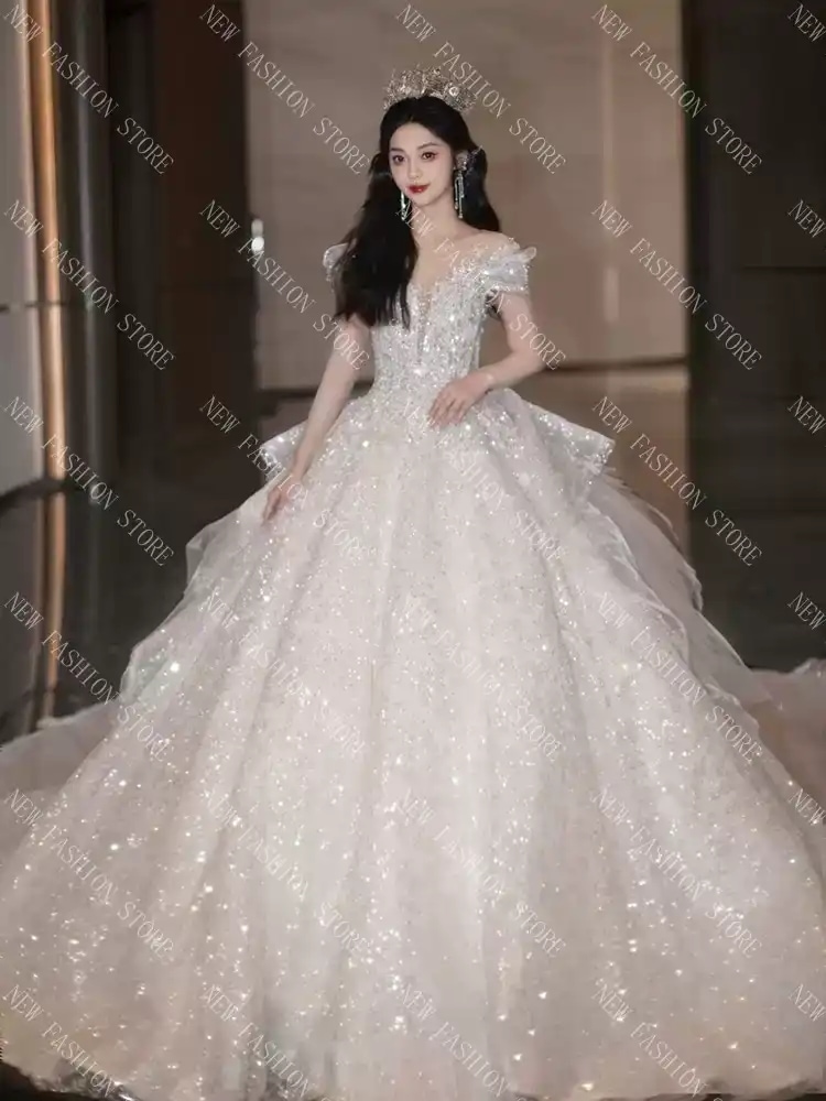 ワンショルダーウェディングドレス新型ウェディングドレスワンピース-67