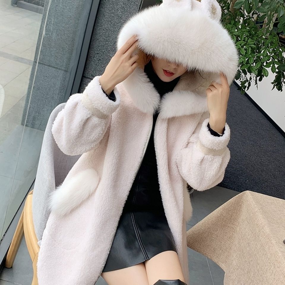 2024冬新品 ロングコート ファー 兎耳飾り 人工フリース パーカー フード付き ステッチ ぬいぐるみ ボア 華やか暖かい 保温 レディース コート アウター ジャケット メガ割30%までに制限