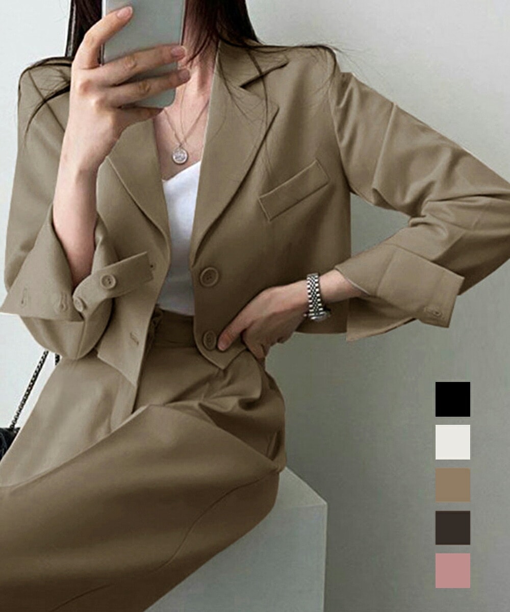 【今季トレンド】M～XL5色ブラック ブラウン ダークベージュ アイボリー ピンク スーツ パンツスーツ パンツセット OL 通勤 通学 入学式 卒業式 韓国風ファッション インスタ 撮影 アイ 5,291円