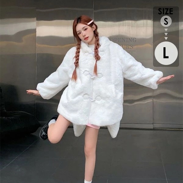 うさぎ耳コート レディース 冬 かわいい 長袖 ウサギ耳 毛ダラげコートロリータ 着る毛布 前開き フード付き もこもこ ゆったり 楽チン キュート カジュアル 体型カバーdg034m5m5c6
