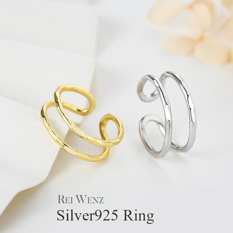 【高品質Silver925】指輪 レディース 太い 幅広 幅太 Silver925 レイヤード風 2連 ボールド ゴールド シルバー インスタ ブローガー ゴツイ シンプル おしゃれ プレゼント