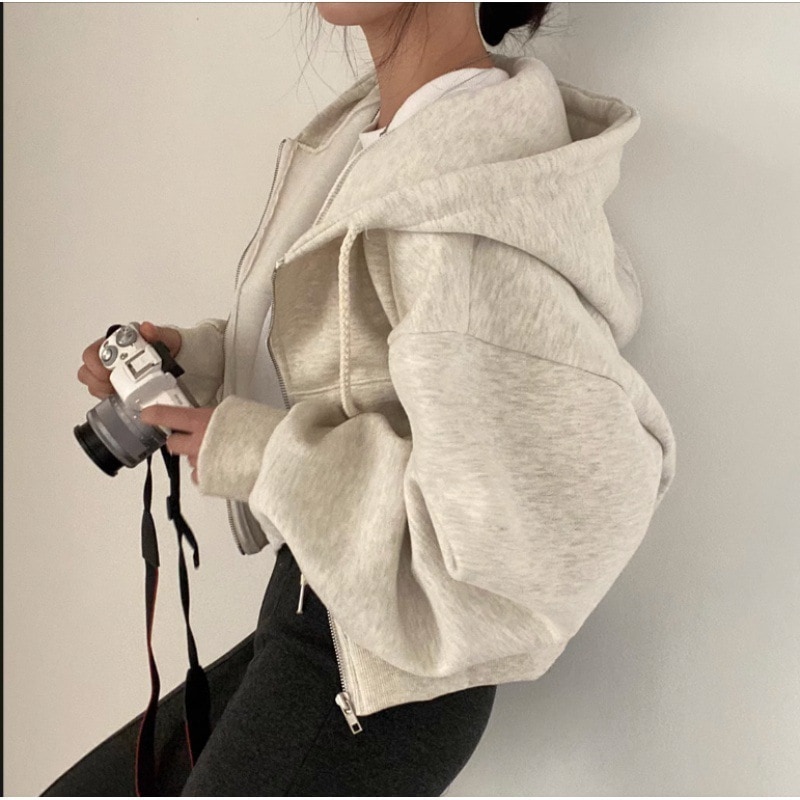 パーカー ジップアップパーカー ショート丈 フード 韓国 レディース 個性的 大人 かっこいい きれいめ 感 高見え おしゃれ オルチャン 体型カバー お洒落 モテ 女っぽい 大人っぽい