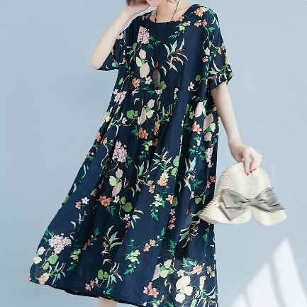 ゆったり半袖花柄ワンピース 半袖 ひざ下 お出かけ 外出 普段使い レトロ アジアン モテ キュート ガーリー ぽい 旅行 リゾート ストレート 爽やか かわいい 可愛い 上品 5,963円