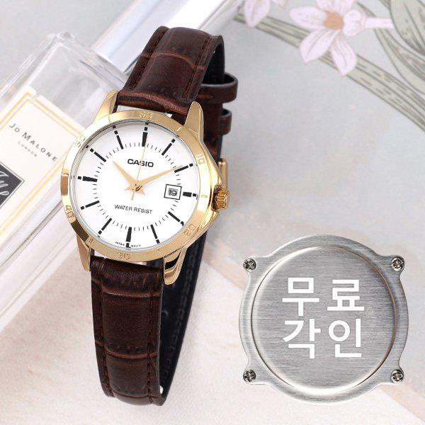 無料刻印 LTP-V004GL-7A カジュアル 女性革時計 d