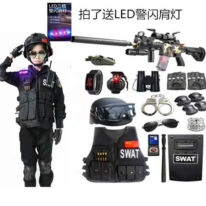 パーティーイベント用品コスチューム一式子供用おもちゃの銃一式装備男の子アウトドアCS警察服長袖小型警察官警察スーツ