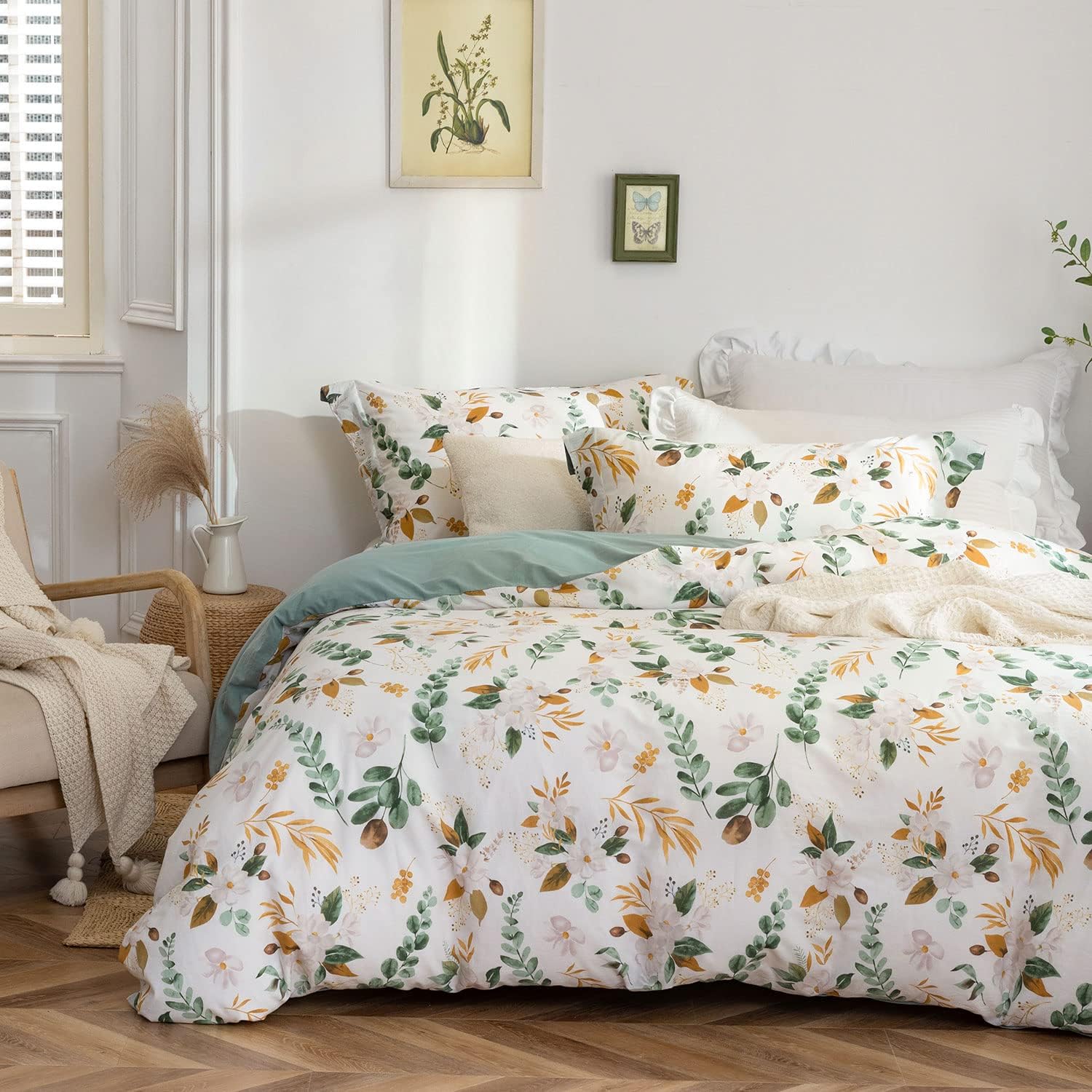 布団カバーセット ダブル 4点セット（掛け布団カバー・ボックスシーツ・枕カバー2枚入） コットン100% 綿洗いざらし生地 柔らかく 変形しにくく 色あせず アイロンが必要ない