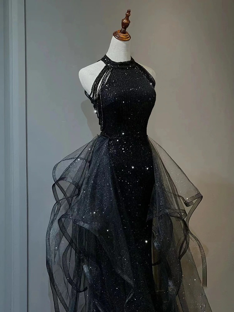 ブラックイブニングドレス着痩せ高級パーティーホストセレモニー宴会 7,750円