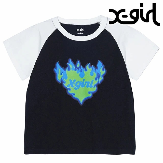 メール便 バーニングハート ラグランショートスリーブ ベイビーTシャツ [105243011008] S/S BABY TEE レディース トップス 半袖 ショート丈 BLACK