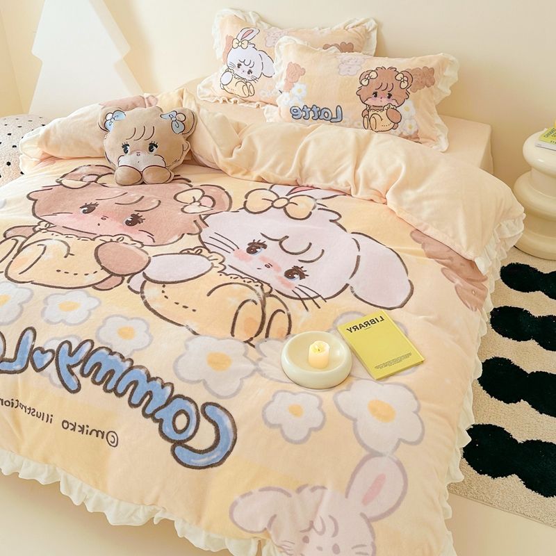 アニメmikko三点セットレース厚手ミルクパイル布団シーツ少女サンゴパイル四点セット冬モデル