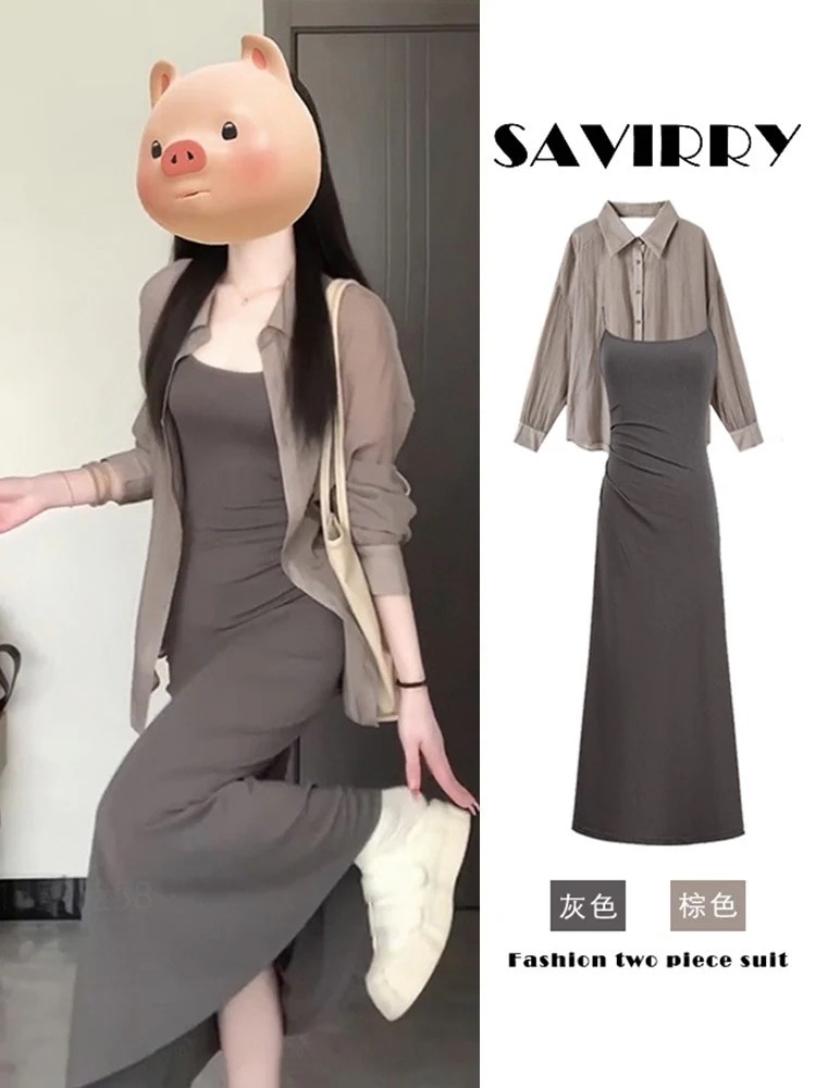 セット アップ 夏/ツーピース/お出かけ/サンシャツ/ホルターワンピース/レディース/2024/新作/スタイル/スーツ 5,334円