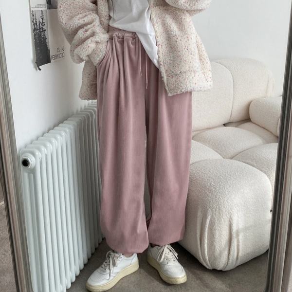 韓国ファッション ベーシック テンション 起毛 リブ ジョガー トレーニング パンツ