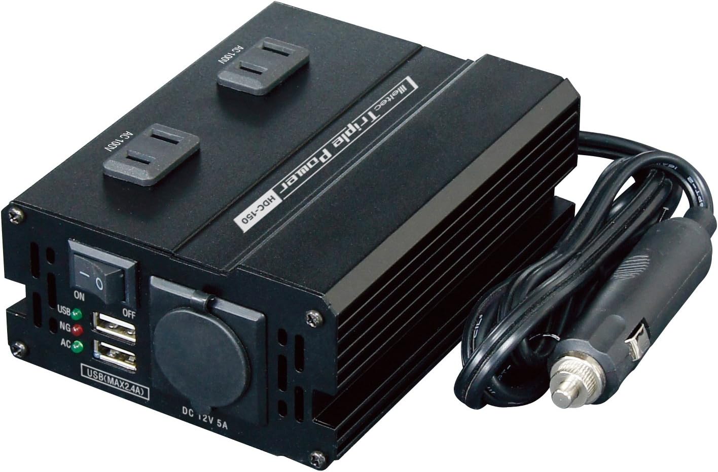 メルテック(meltec) 車載用 DCDCコンバーター デコデコ 静音タイプ 3way(USB&コンセント&アクセサリーソケット) DC24V コンセント2口150W USB2口4A