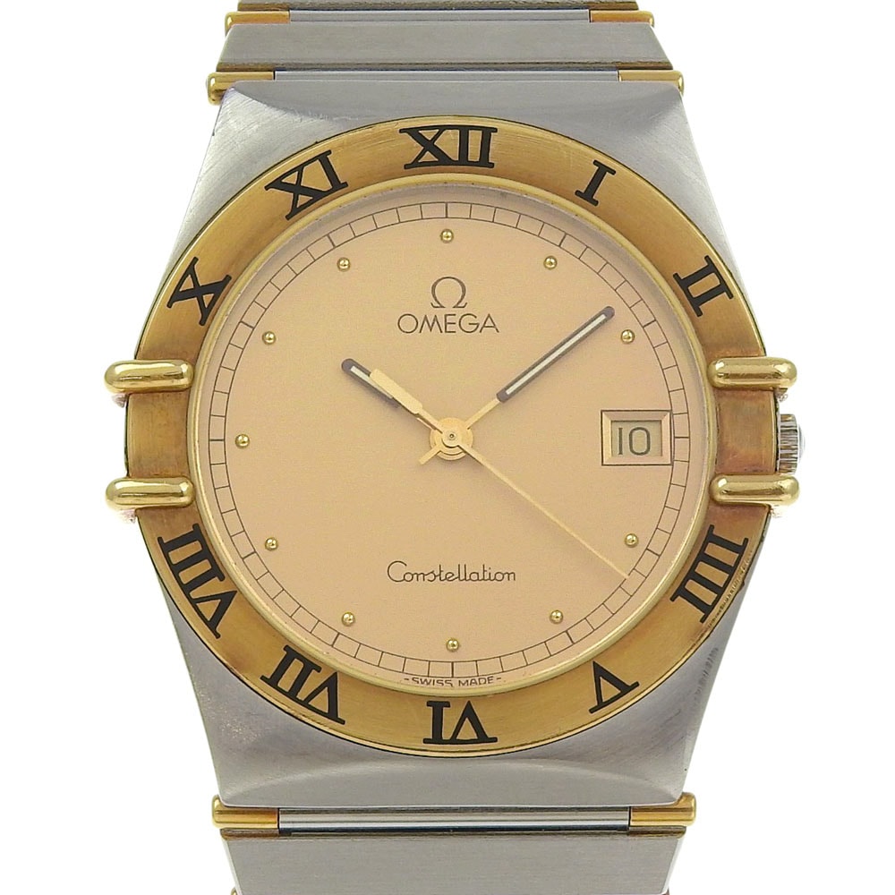 コンステレーション デイト 腕時計 ステンレススチール クオーツ アナログ表示 メンズ ゴールド文字盤 中古品 A-ランク