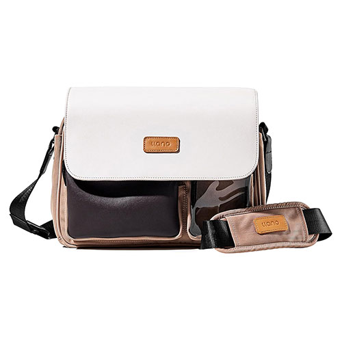 カメラバッグS6 たっぷり入る大容量6L×多機能な収納ポケット11個 IPX4防水 マグネットフリップ ホワイト×ベージュ