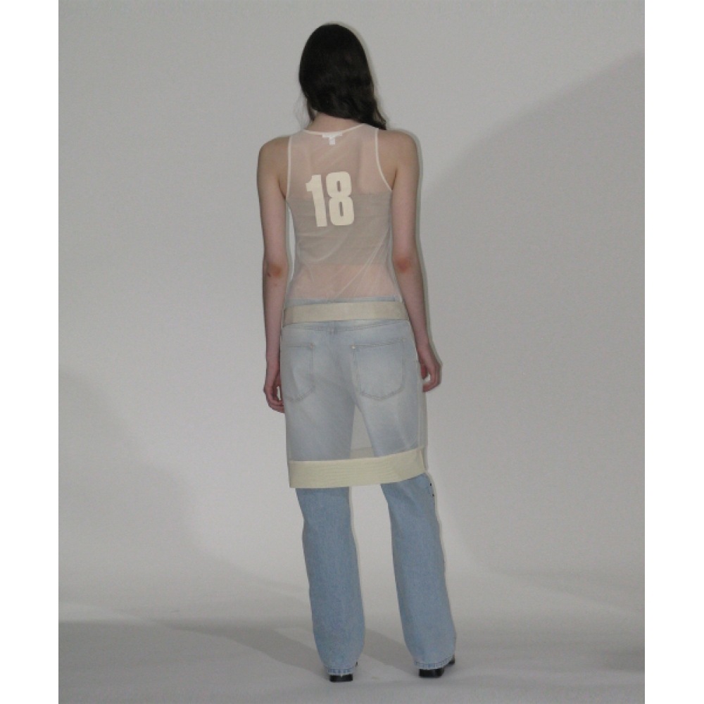 PARTIMENTO 女性用ナンバリングプリントメッシュドレス_アイボリー