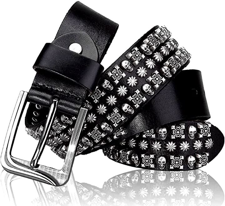 スカルスタッズ ベルト メンズ 本革 ドクロ(1.ブラック, 120) 5,702円