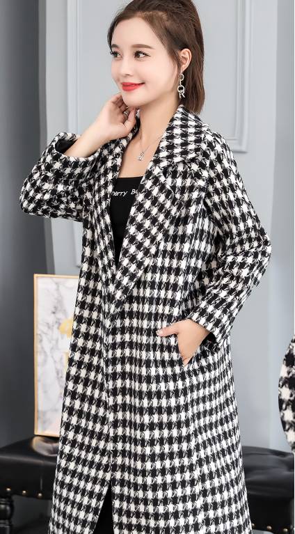 ウール チェスターコート アウター 千鳥格子柄 ゆったり オーバーサイズ ポケット付き テーラードカラー 長袖 体型カバー ハウンドトゥース ミディ丈 シンプル きれいめ 上品 レトロ 普段使い 旅行 5,433円