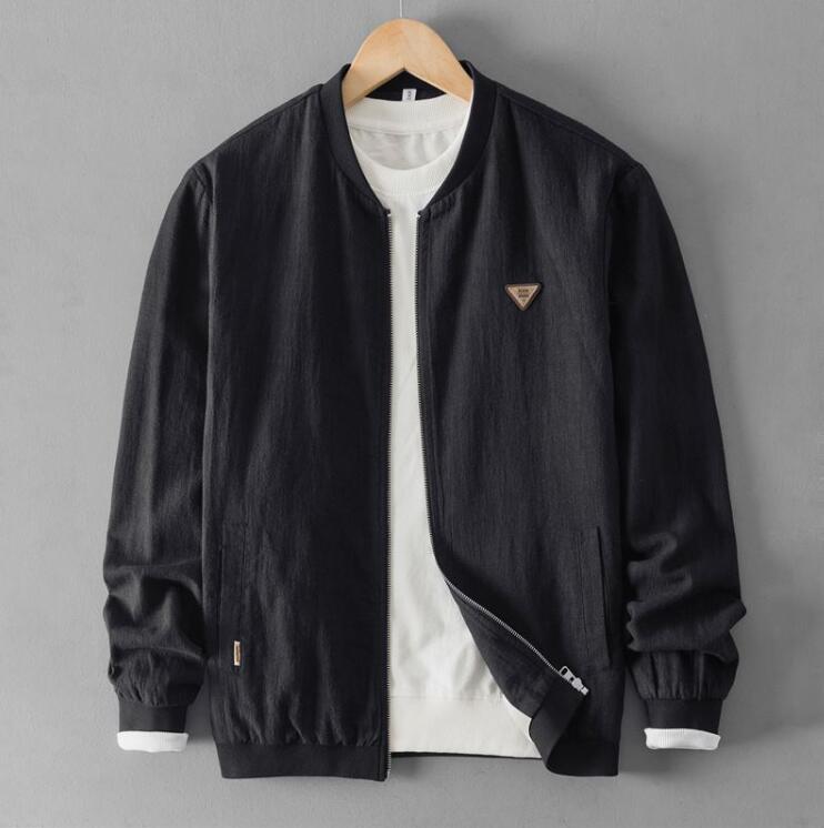 麻ジャケット メンズ ノーカラージャケット おしゃれ アウター ジップアップ スタジャン ジャンパー 薄手 長袖 ジップジャケット MA-1 リネンジャケット 父の日 アウトドア カジュアル