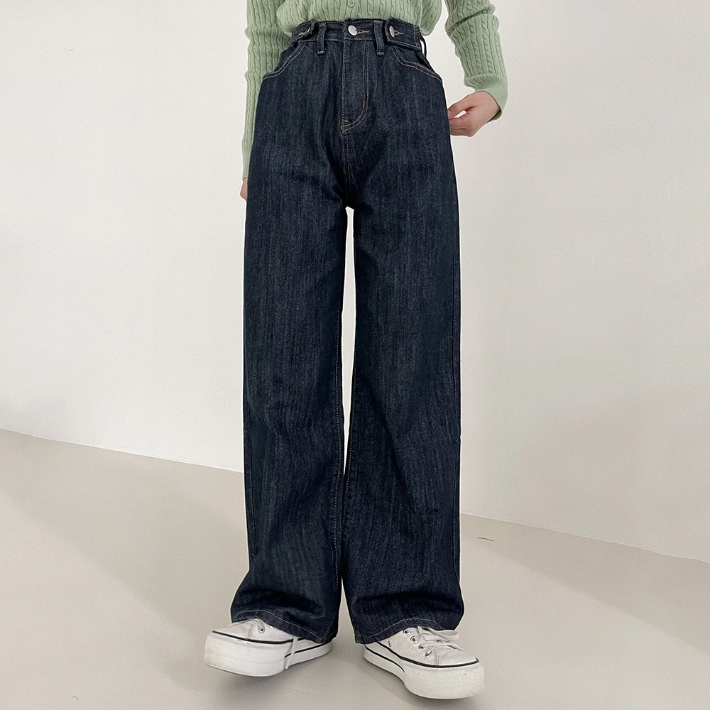韓国の女性ファッション / ベーシックハイウエストワイドデニムパンツ pt1171