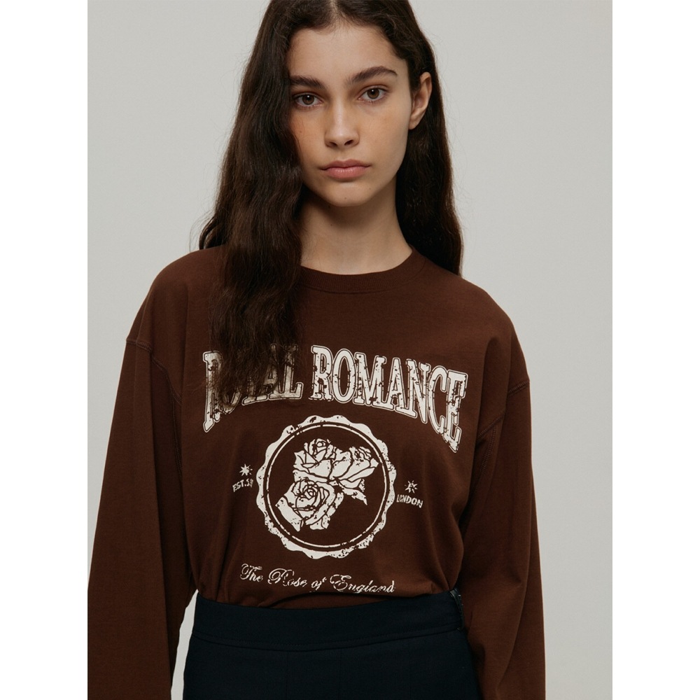 atcornerローズプリントロングスリーブTシャツブラウン（AETS3F007W2）