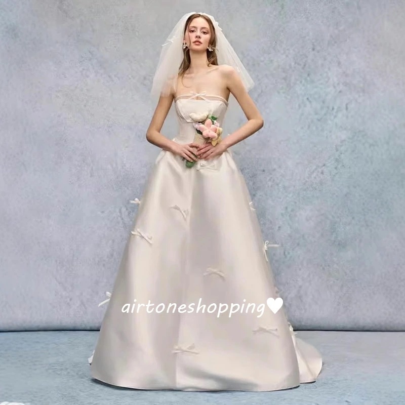 ウェディングドレス 二次会ドレス ビスチェドレス 白 サテン リボン オシャレ 可愛い 結婚式ドレス 二次会 ロングドレス ホワイトドレス Aライン ウェディング ドレス ノースリーブ トレーンドレス