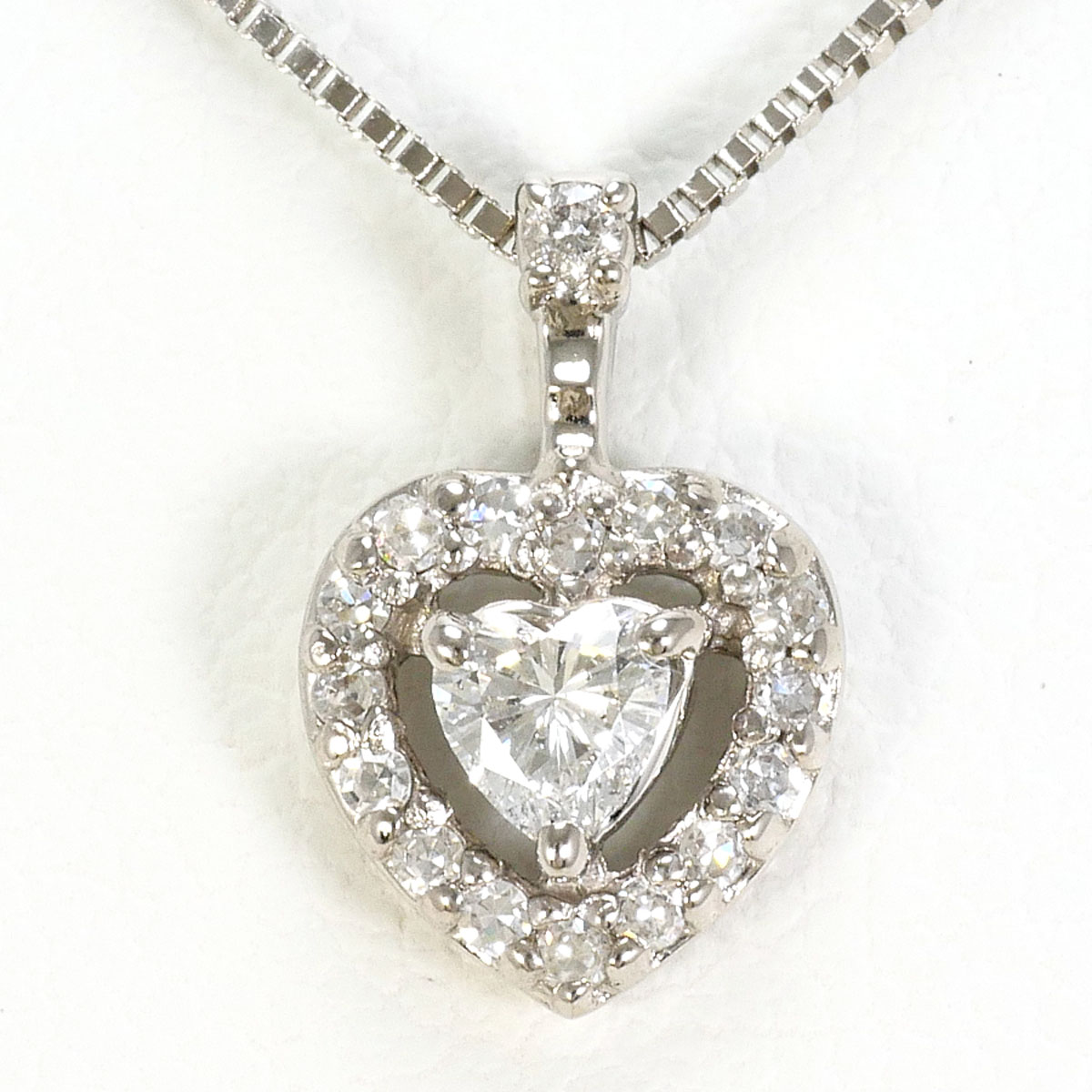 K14 14金 WG ホワイトゴールド ネックレス ダイヤモンド 0.100ct ダイヤモンド 0.07ct 総重量約1.3g 約40cm 中古