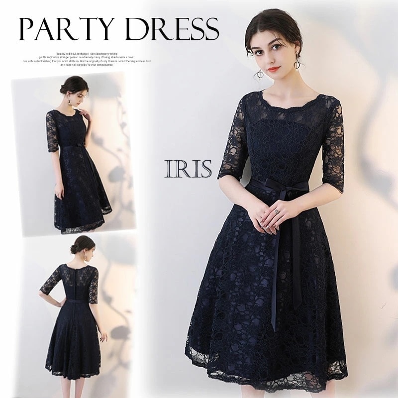 パーティードレス 膝丈 結婚式 お呼ばれ ワンピース 披露宴 同窓会 ブライズメイドドレス 五分袖 結婚式 ドレス フォーマルワンピース