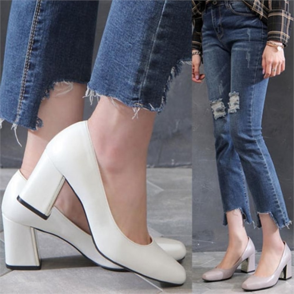 (ニナスパリ) スクエアヒールパンプス7cm韓国製 (0K012)