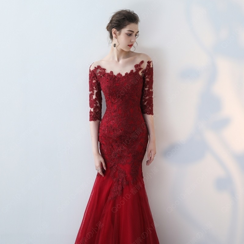 マーメイドドレス 長袖 演奏会 二次会 イブニングドレス 安い 花嫁 ロングドレス カラードレス 結婚式 カクテルドレス 披露宴 発表会 ウェディングドレス 赤-93 7,974円